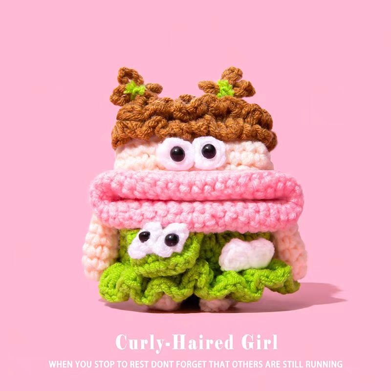 Curly-Haired Girl crocheted protective cases for Airpods