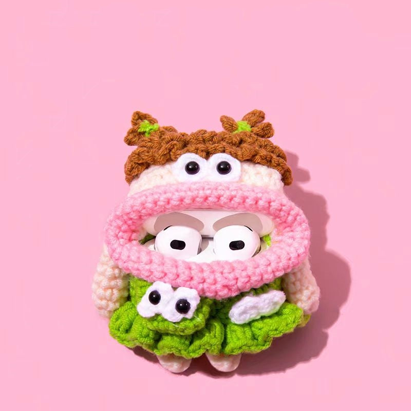 Curly-Haired Girl crocheted protective cases for Airpods