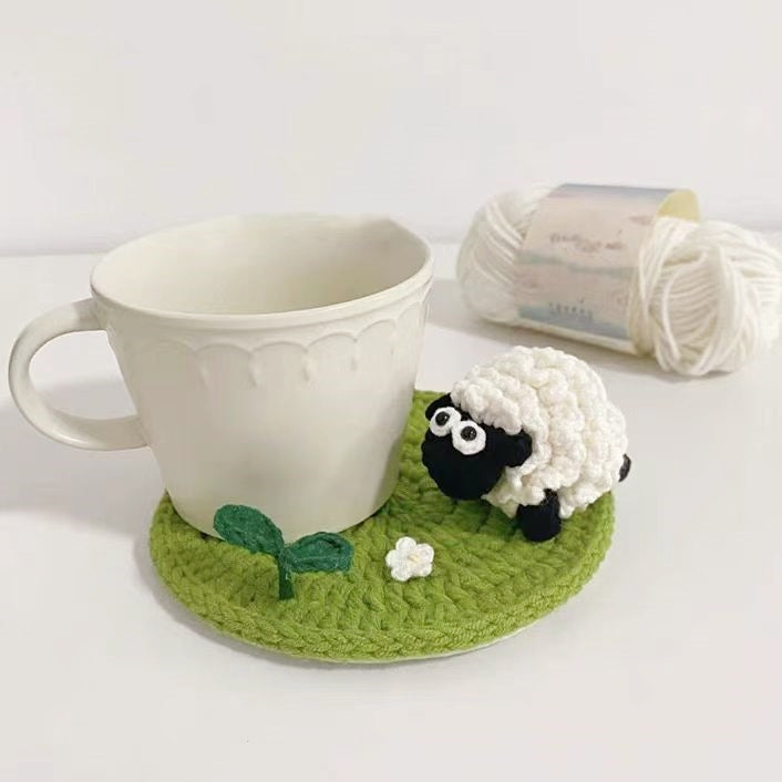 Sheep-Themed Crocheted Woolen Coaster