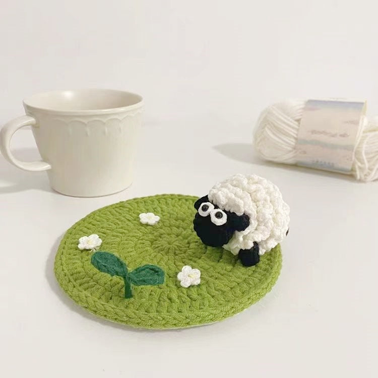 Sheep-Themed Crocheted Woolen Coaster